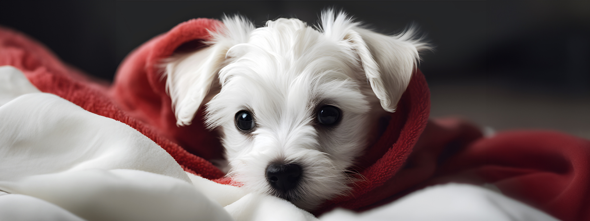 White puppy in a blanket